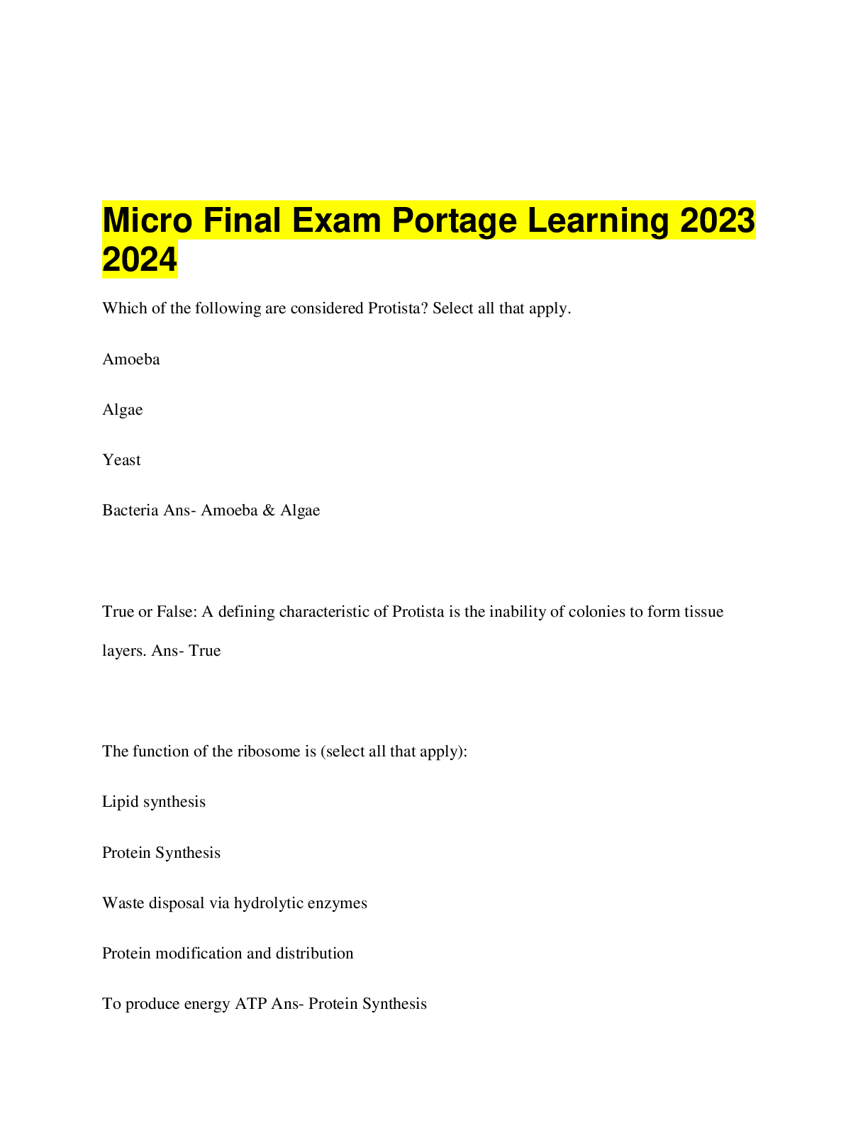 Preview image for Micro Final Exam Portage Learning 2023  2024